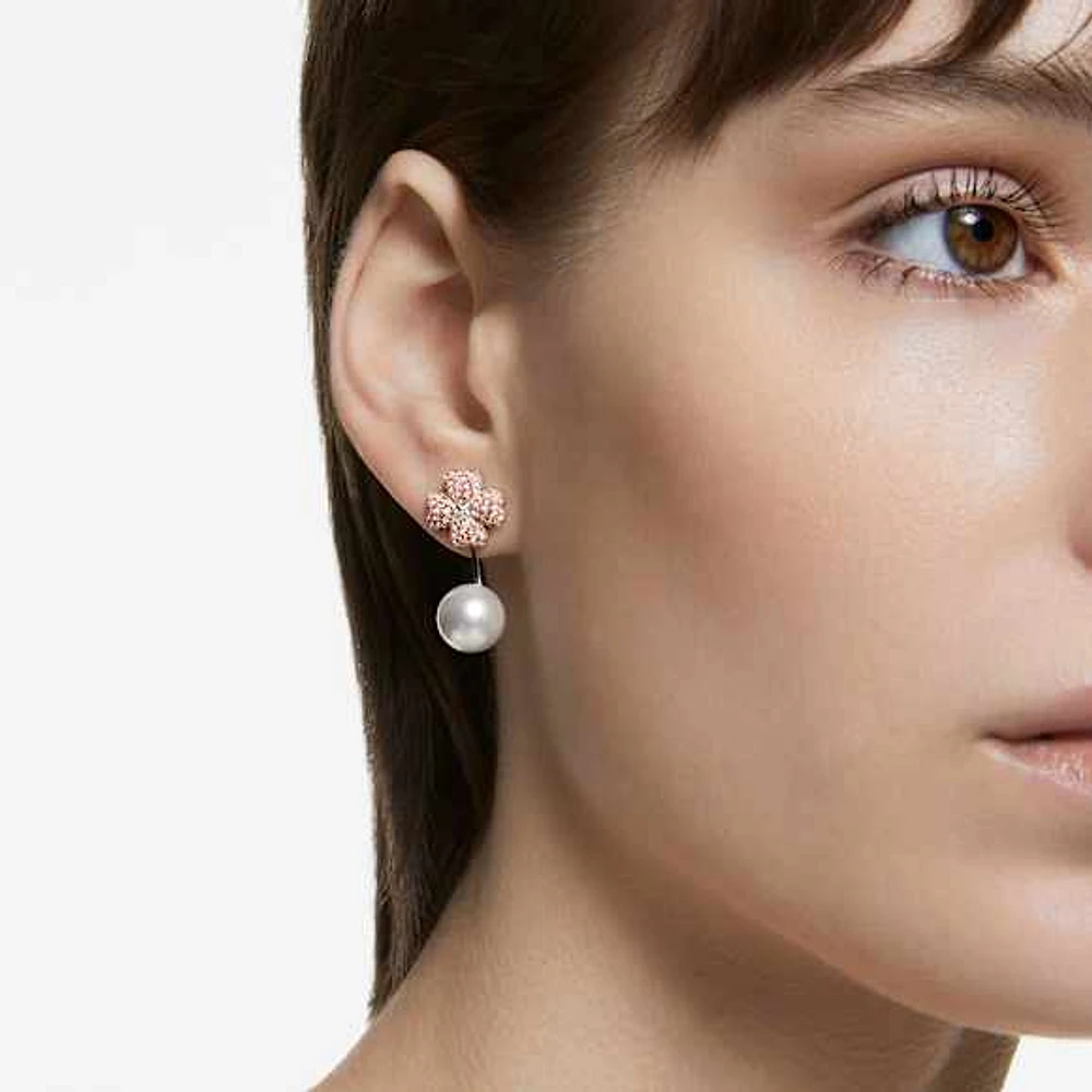 Latisha earring jackets, Flower, Pink, Rhodium plated by SWAROVSKI