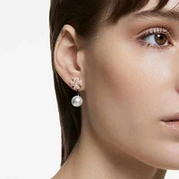 Latisha earring jackets, Flower, Pink, Rhodium plated by SWAROVSKI