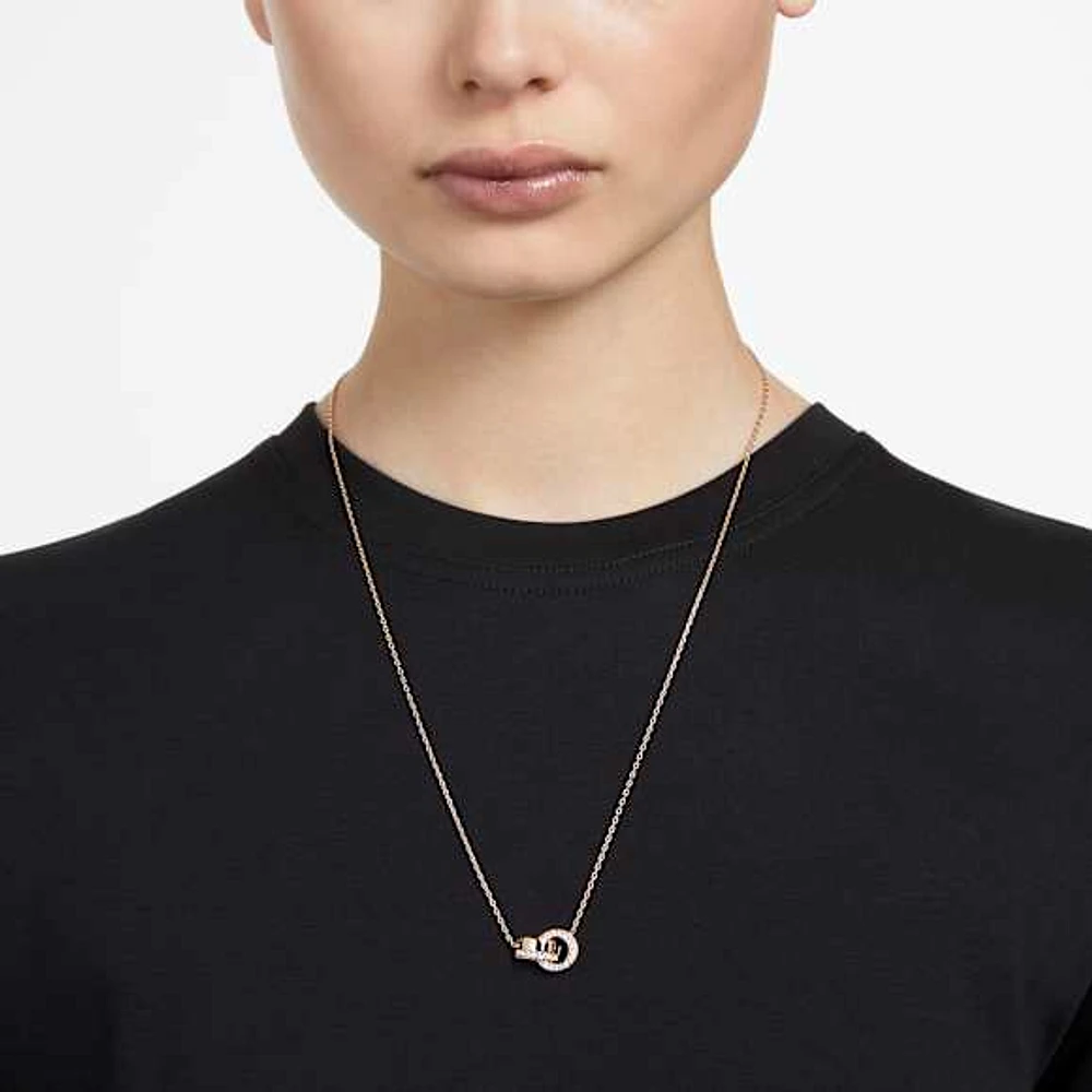Hollow pendant, Interlocking loop, White, Rose gold-tone plated by SWAROVSKI