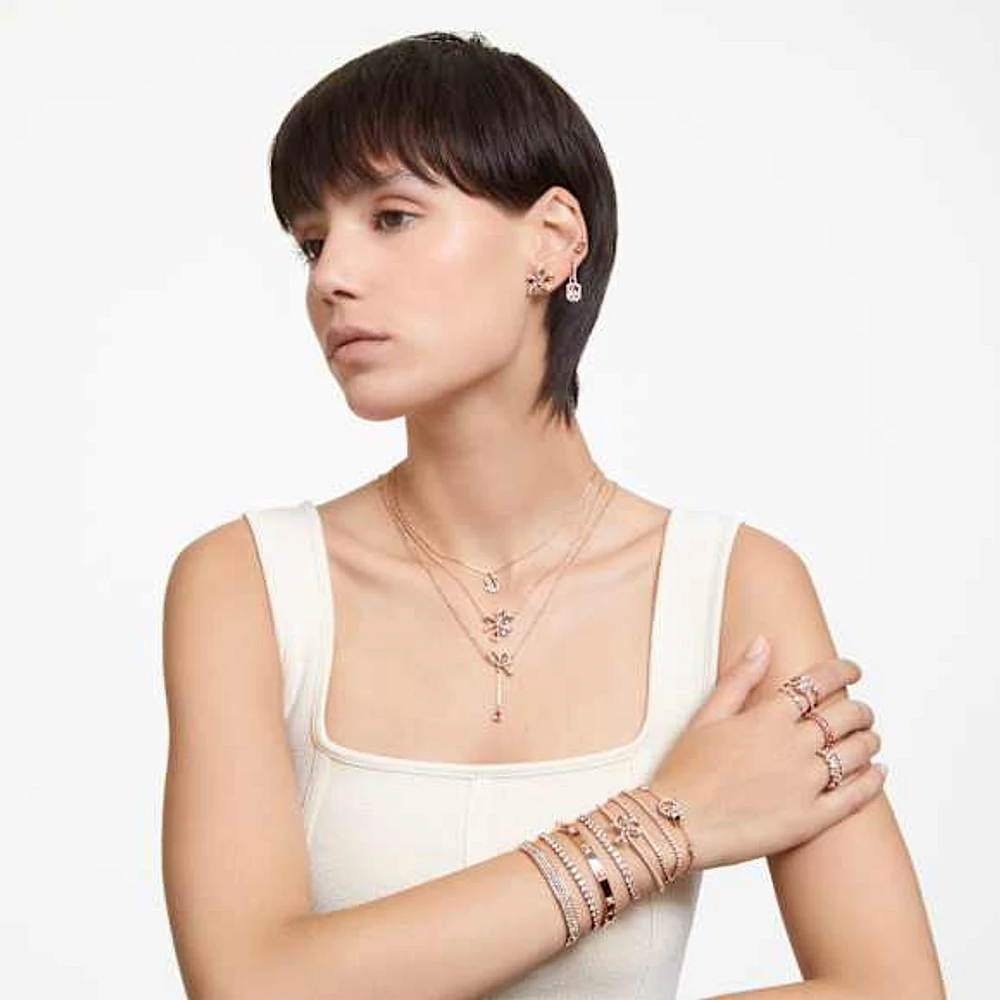 Hollow bracelet, Interlocking loop, White, Rose gold-tone plated by SWAROVSKI