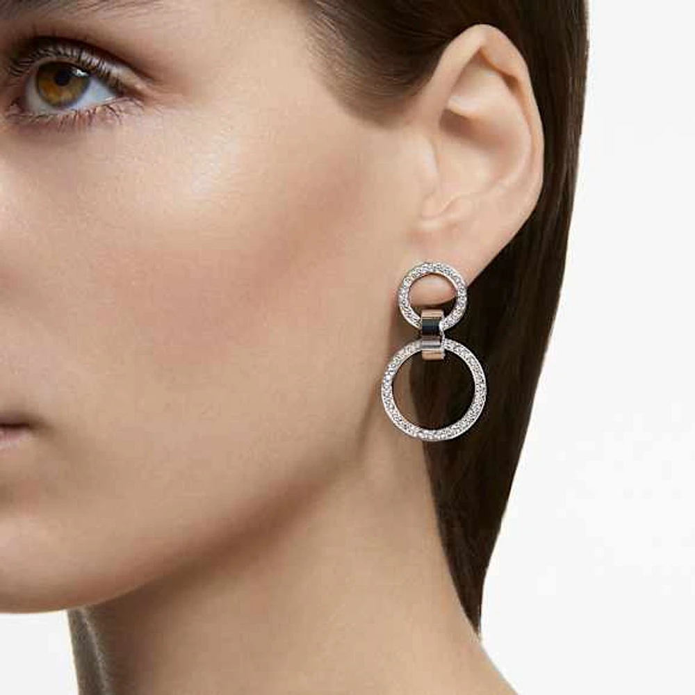 Hollow hoop earrings, White, Rhodium plated by SWAROVSKI