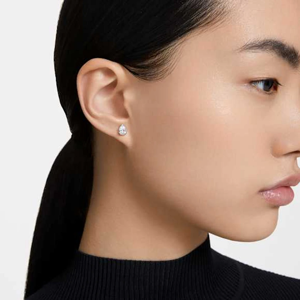 Millenia stud earrings, Pear cut, White, Rhodium plated by SWAROVSKI