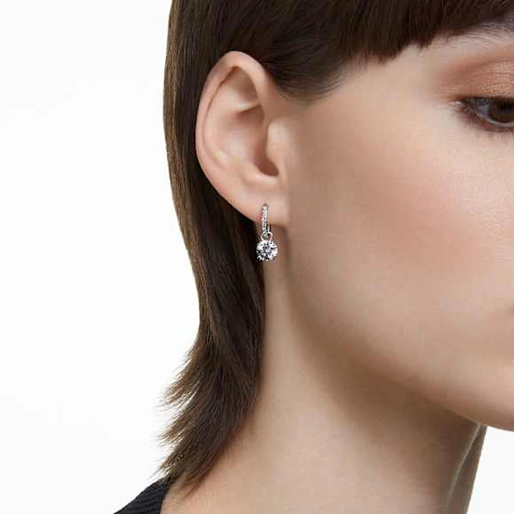 Constella drop earrings, Round cut, White, Rhodium plated by SWAROVSKI