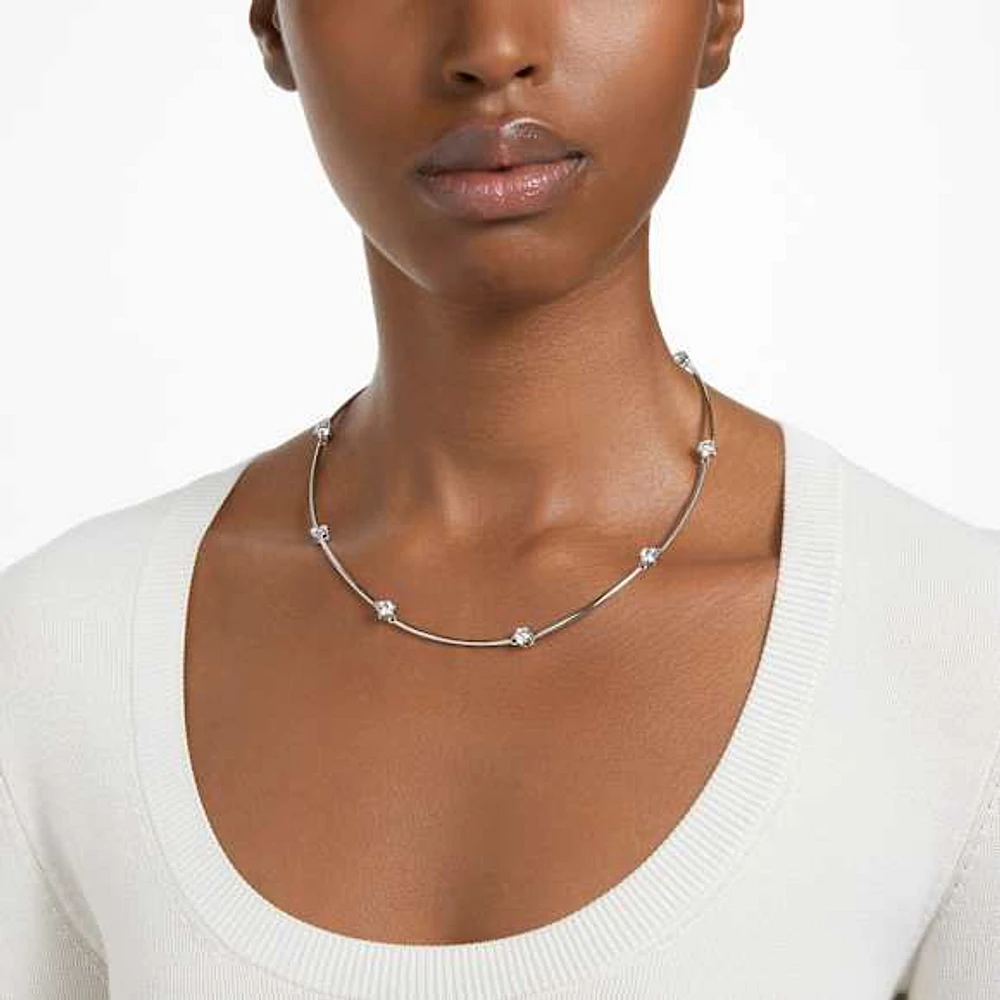 Constella necklace, Round cut, White, Rhodium plated by SWAROVSKI