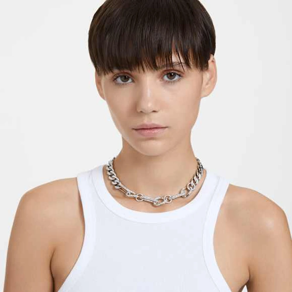 Dextera necklace, Statement, Mixed links, White, Rhodium plated by SWAROVSKI