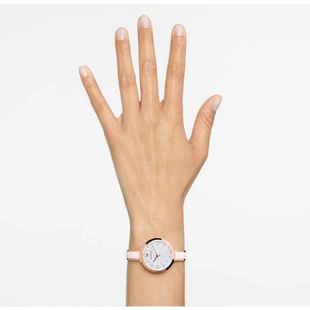 Crystalline Delight watch, Swiss Made, Metal bracelet, Pink, Rose gold-tone finish by SWAROVSKI