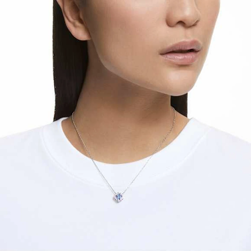 Una necklace, Clover, Blue, Rhodium plated by SWAROVSKI