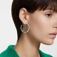 Dellium hoop earrings, Bamboo, Green, Rhodium plated by SWAROVSKI