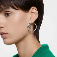 Dellium hoop earrings, Bamboo, Green, Rhodium plated by SWAROVSKI