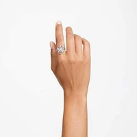 Volta cocktail ring, Bow, White, Rhodium plated by SWAROVSKI