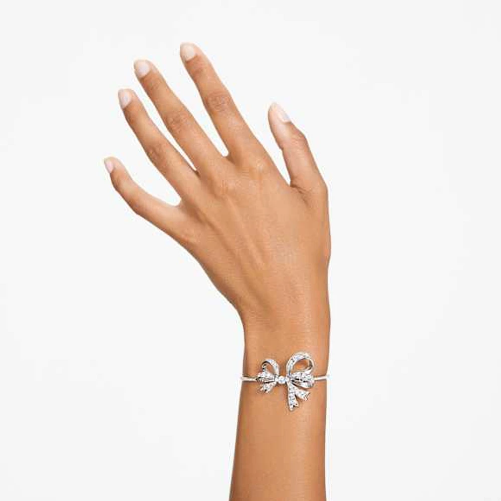 Volta bangle, Bow, White, Rhodium plated by SWAROVSKI