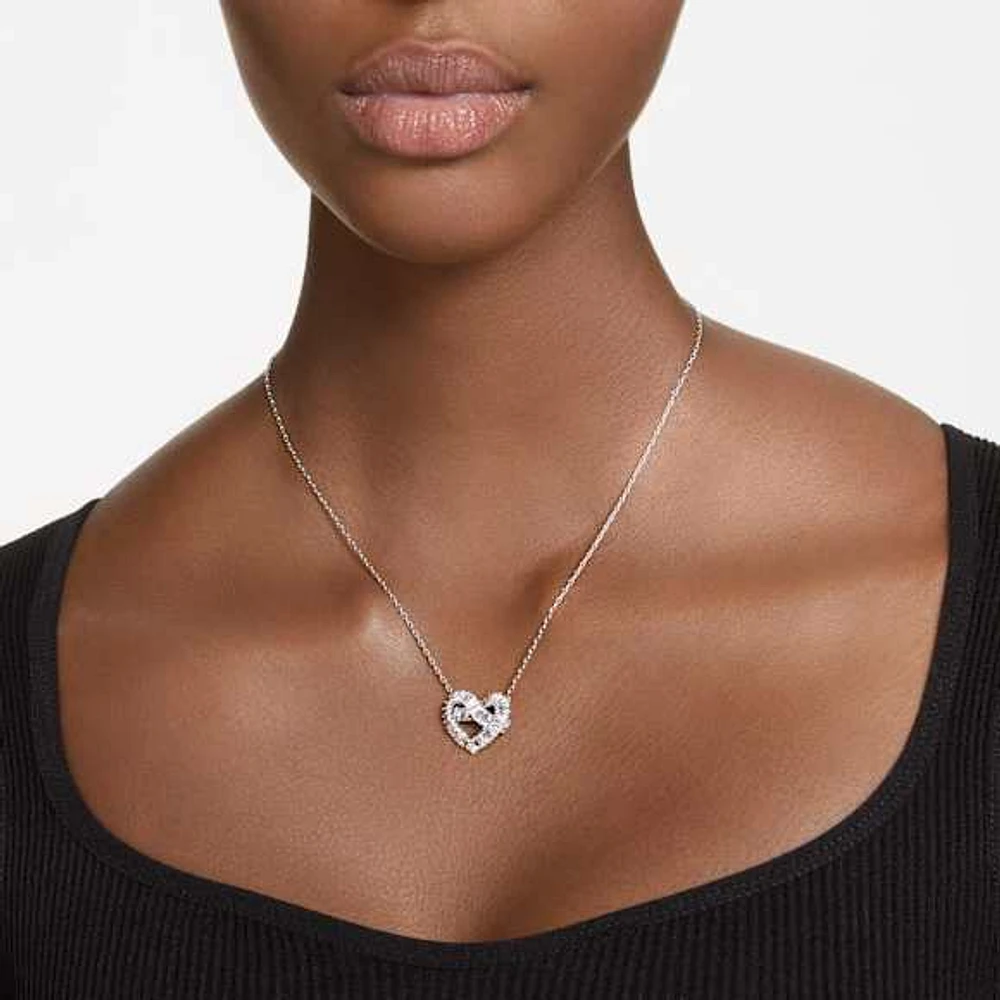 Matrix pendant, Mixed cuts, Heart, White, Rhodium plated by SWAROVSKI