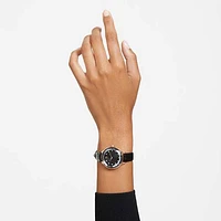 Nova watch, Swiss Made, Leather strap, Black, Rose gold-tone finish by SWAROVSKI