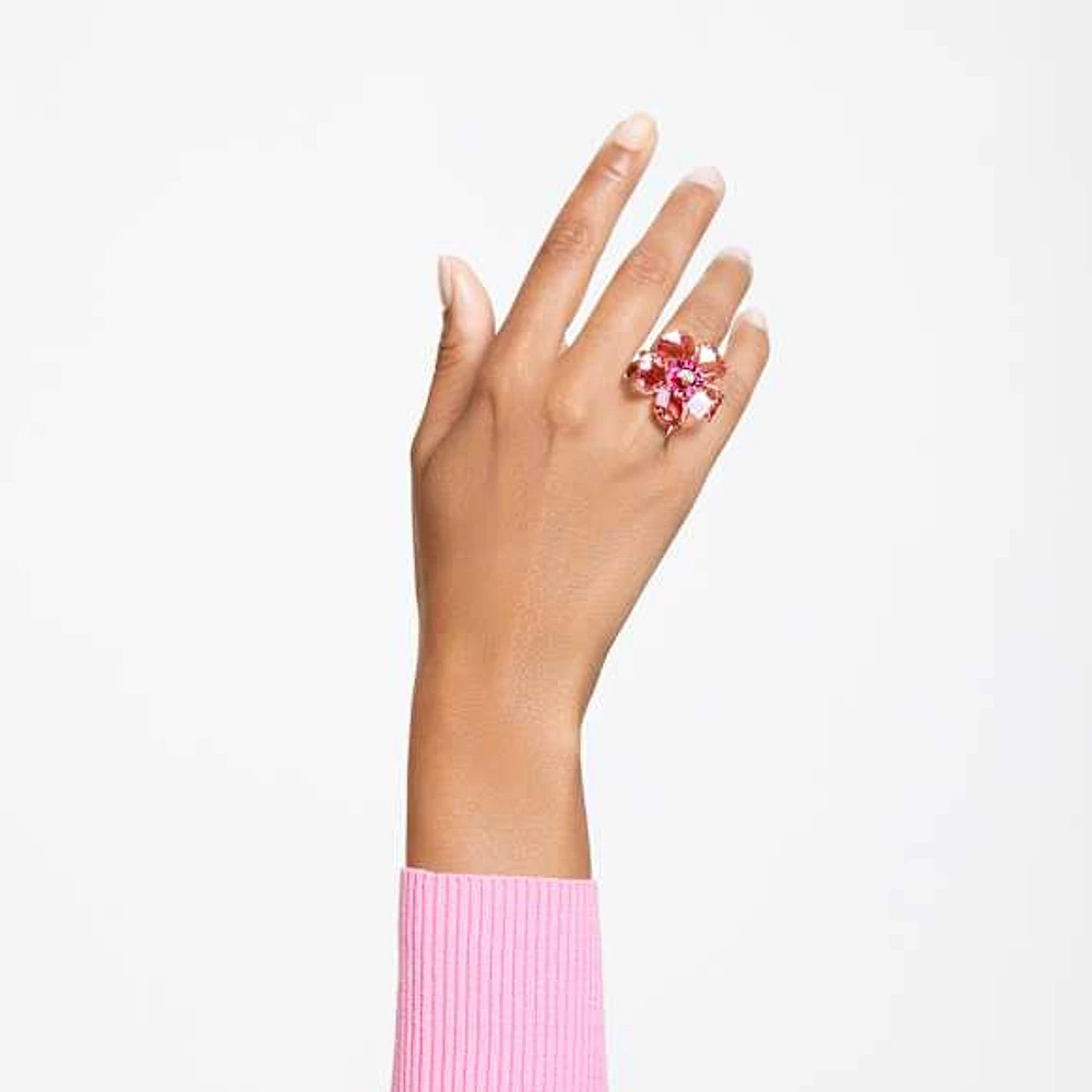 Idyllia cocktail ring, Flower, Pink, Gold-tone plated by SWAROVSKI