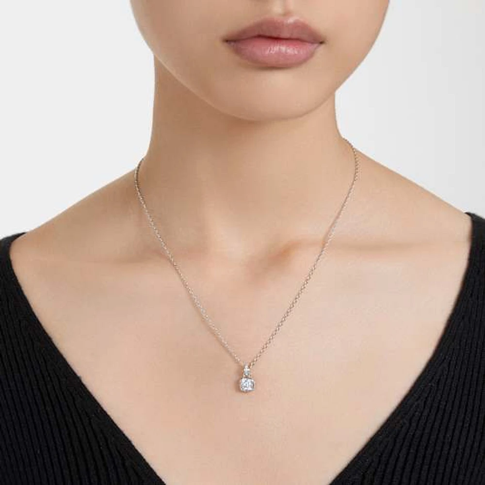 Birthstone pendant, Square cut, April, White, Rhodium plated by SWAROVSKI