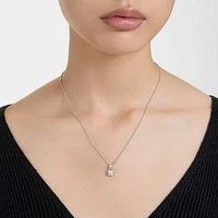 Birthstone pendant, Square cut, April, White, Rhodium plated by SWAROVSKI