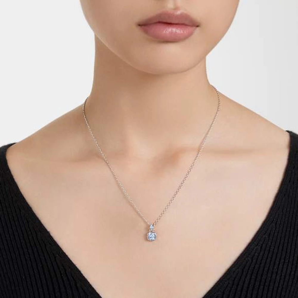 Birthstone pendant, Square cut, March, Blue, Rhodium plated by SWAROVSKI