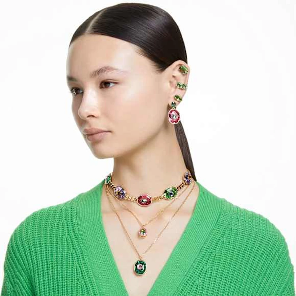 Millenia clip earrings, Square cut, Green, Gold-tone plated by SWAROVSKI