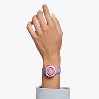 Crystalline Lustre watch, Swiss Made, Leather strap, Purple, Rose gold-tone finish by SWAROVSKI
