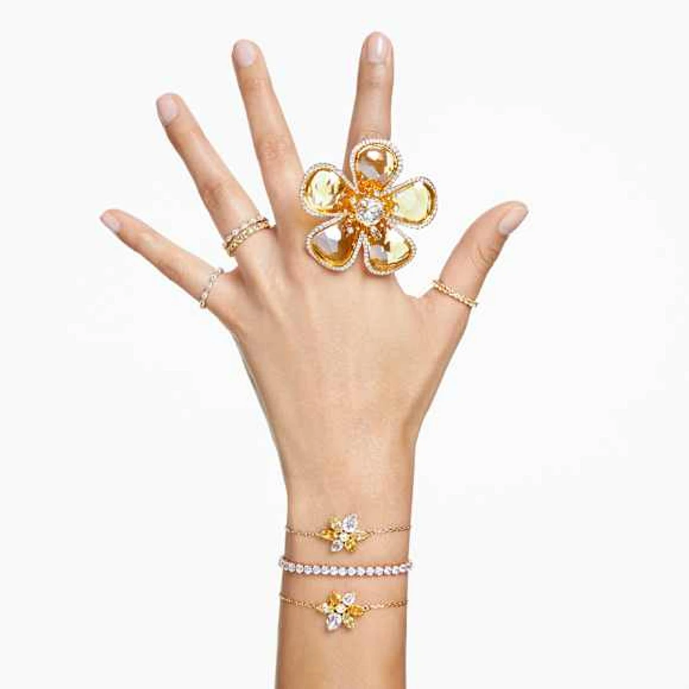 Matrix Tennis bracelet, Round cut, White, Gold-tone plated by SWAROVSKI