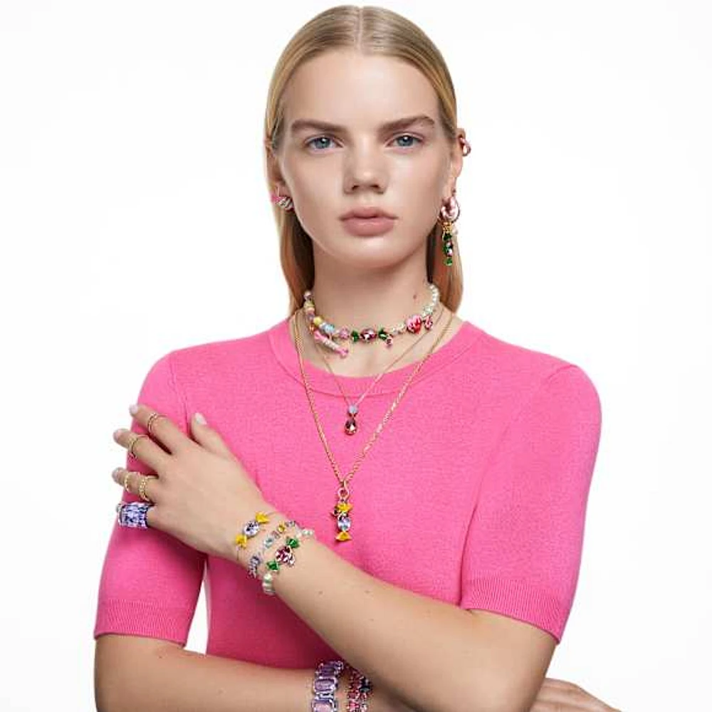 Matrix hoop earrings, Baguette cut, Pink, Rose gold-tone plated by SWAROVSKI