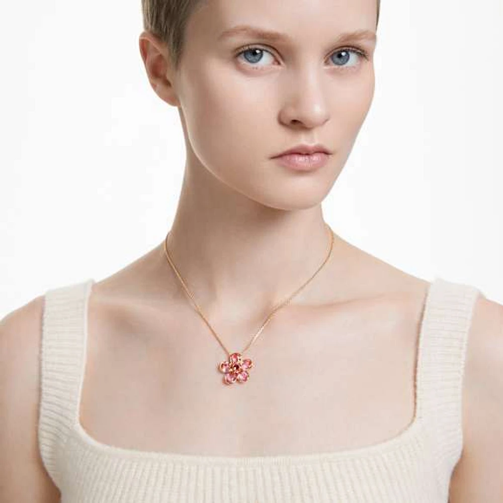 Florere pendant, Flower, Small, Pink, Gold-tone plated by SWAROVSKI