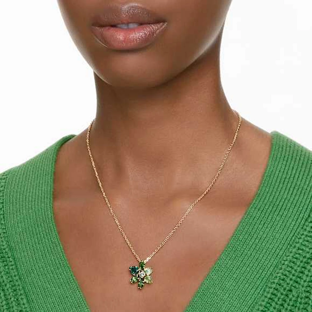 Gema pendant, Mixed cuts, Flower, Green, Gold-tone plated by SWAROVSKI