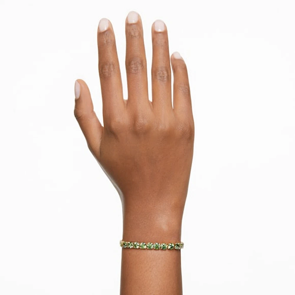 Matrix Tennis bracelet, Round cut, Green, Gold-tone plated by SWAROVSKI