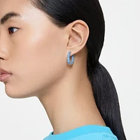 Matrix hoop earrings, Baguette cut, Blue, Rhodium plated by SWAROVSKI