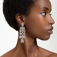 Mesmera clip earrings, Mixed cuts, Chandelier, White, Rhodium plated by SWAROVSKI