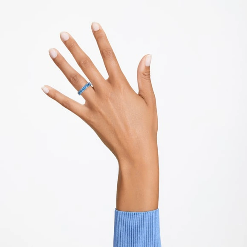 Matrix ring, Baguette cut, Blue, Rhodium plated by SWAROVSKI