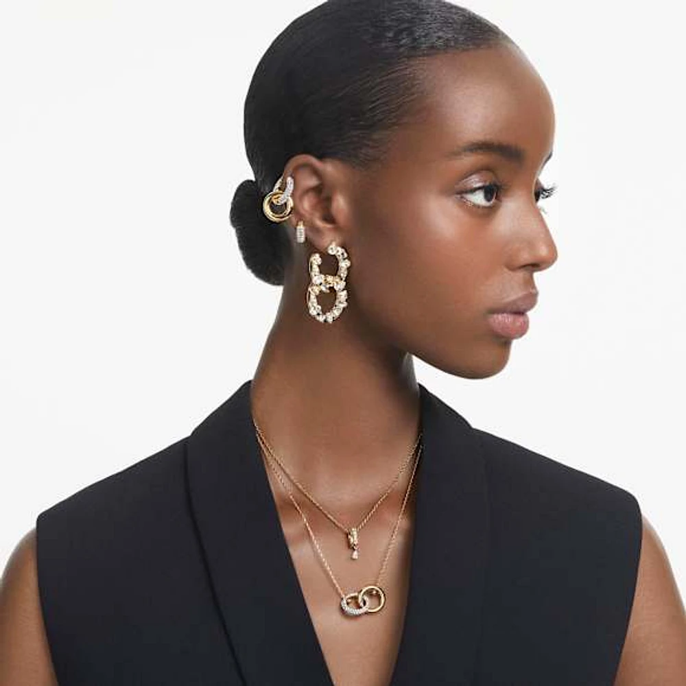 Dextera hoop earrings, Mixed cuts, Interlocking loop, White, Gold-tone plated by SWAROVSKI