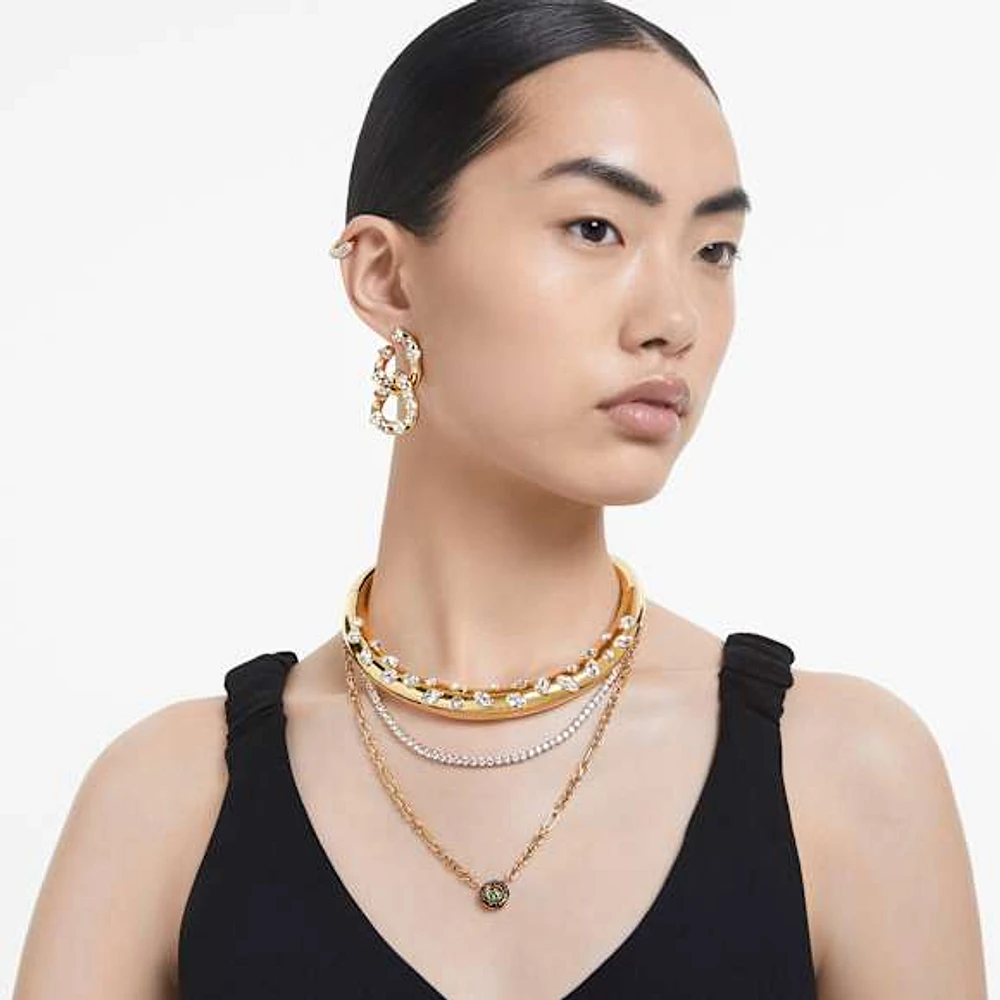 Dextera hoop earrings, Mixed cuts, Interlocking loop, White, Gold-tone plated by SWAROVSKI