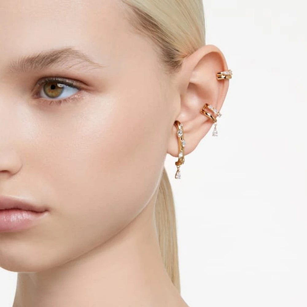 Dextera ear cuff, Set (3), Mixed cuts, White, Gold-tone plated by SWAROVSKI
