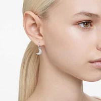 Luna drop earrings, Moon, White, Rhodium plated by SWAROVSKI