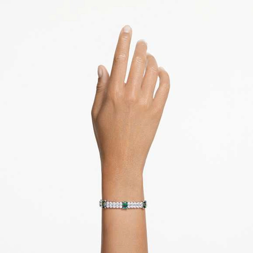 Matrix Tennis bracelet, Mixed cuts, Green, Rhodium plated by SWAROVSKI