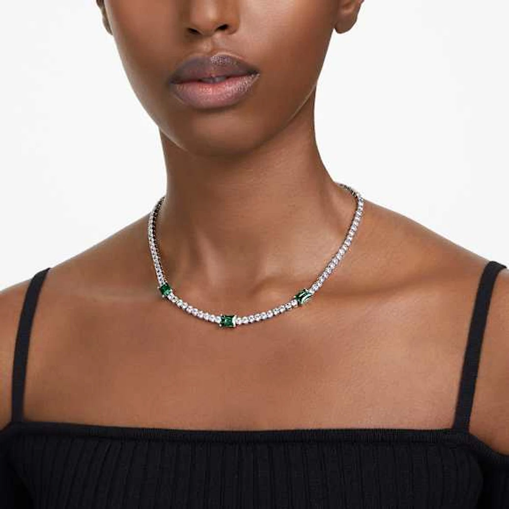 Matrix Tennis necklace, Mixed cuts, Green, Rhodium plated by SWAROVSKI