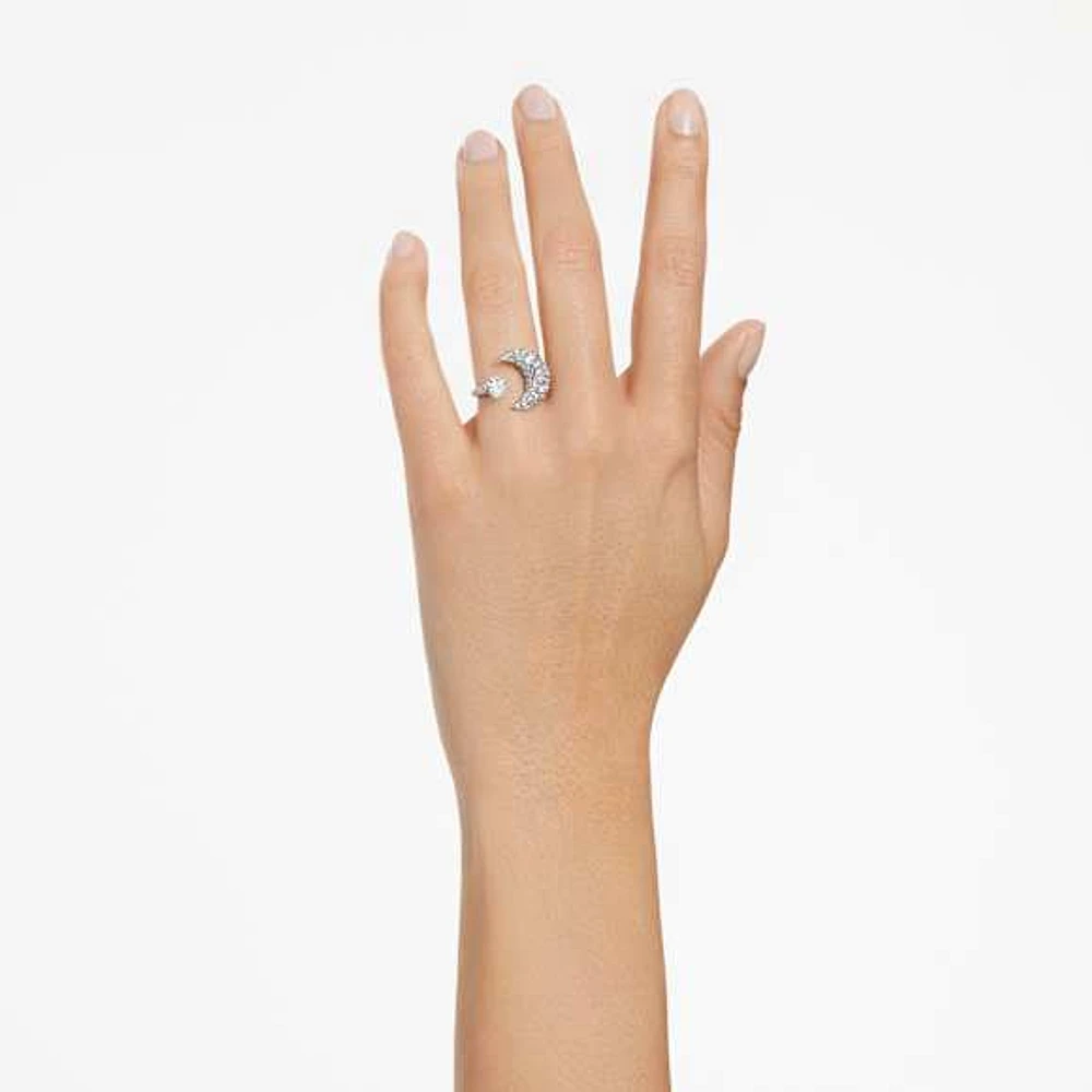 Luna open ring, Moon, White, Rhodium plated by SWAROVSKI