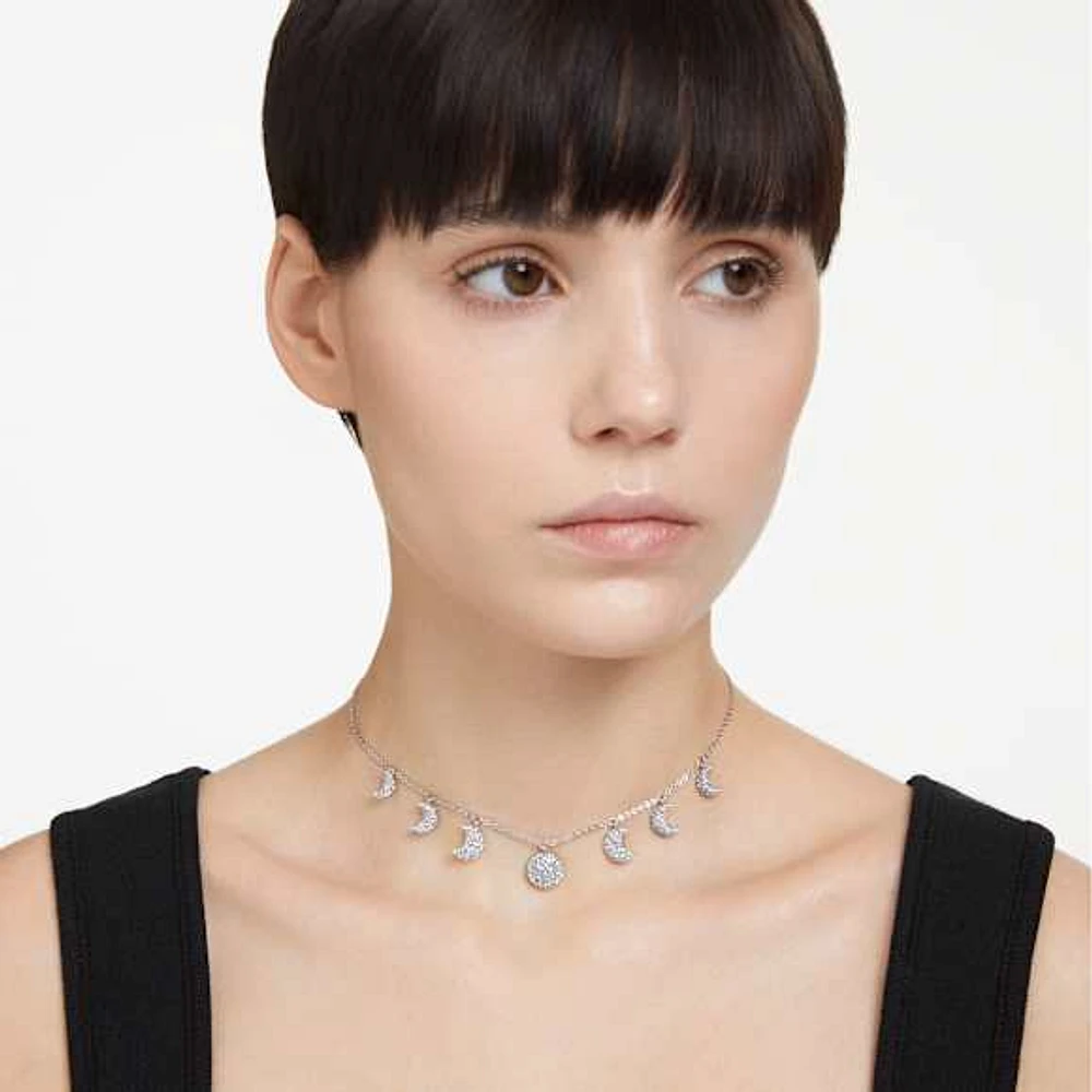 Luna choker, Moon, White, Rhodium plated by SWAROVSKI