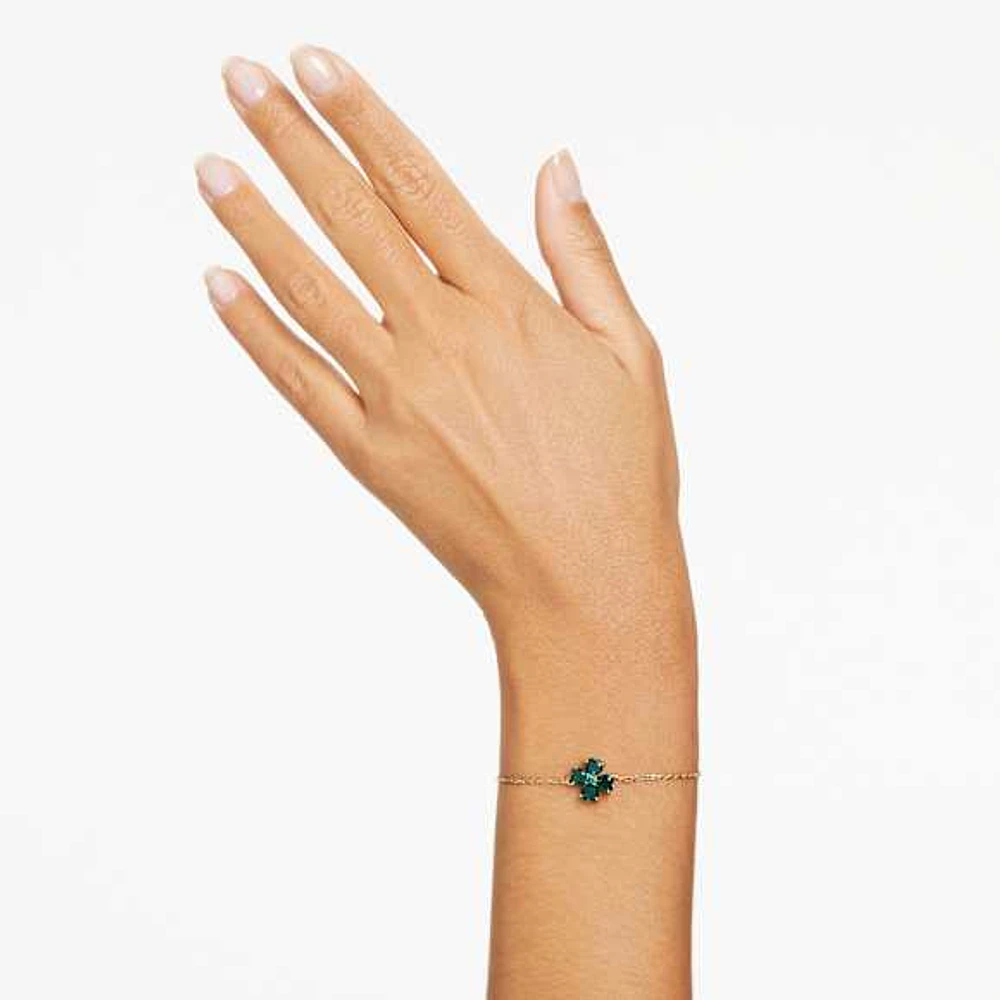 Idyllia bracelet, Mixed cuts, Clover, Green, Gold-tone plated by SWAROVSKI