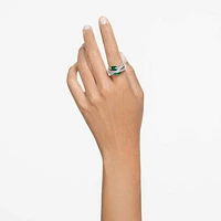 Hyperbola cocktail ring, Mixed cuts, Four bands, Green, Rhodium plated by SWAROVSKI