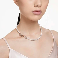 Nice necklace, Crystal pearl, Magnetic closure, Feather, White, Rose gold-tone plated by SWAROVSKI
