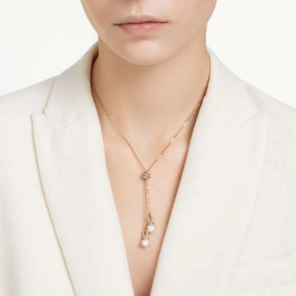 Originally Y pendant, Crystal pearl, White, Rose gold-tone plated by SWAROVSKI