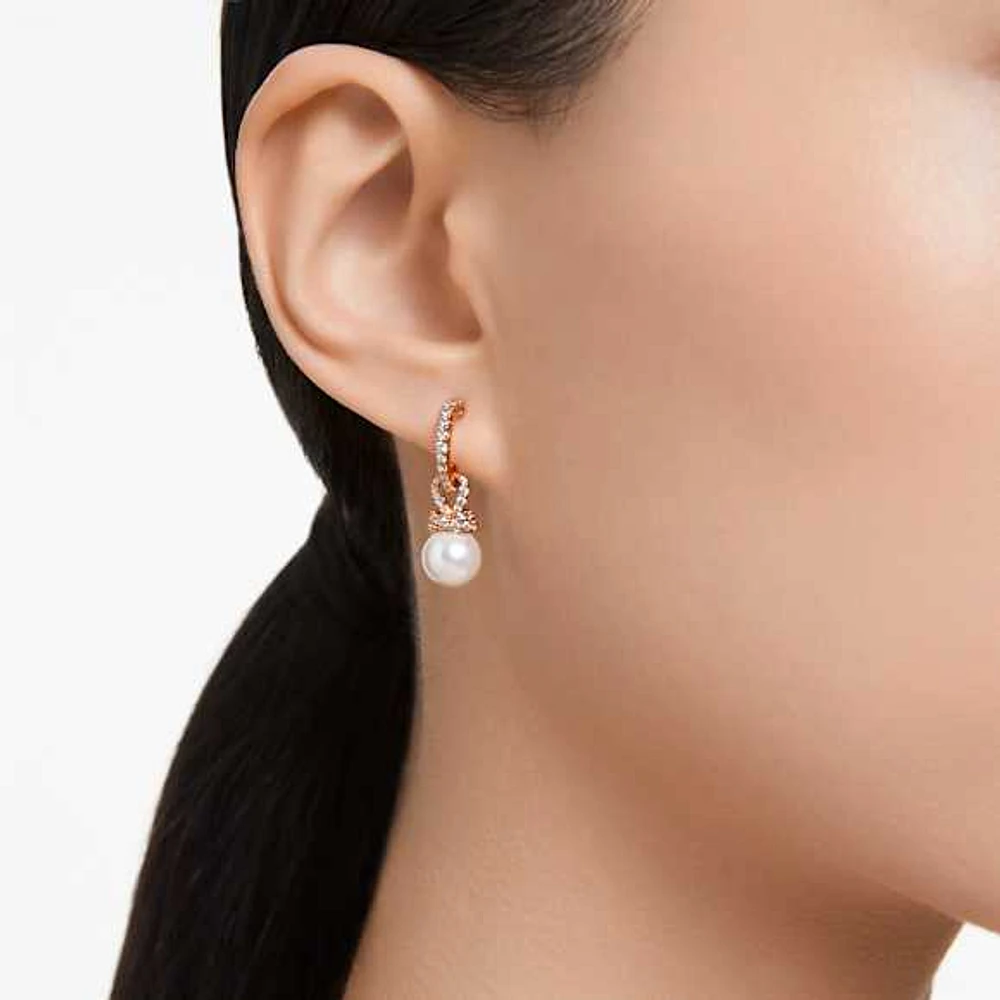 Originally drop earrings, Crystal pearl, White, Rose gold-tone plated by SWAROVSKI