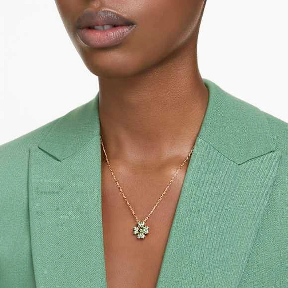 Idyllia pendant, Clover, Green, Gold-tone plated by SWAROVSKI