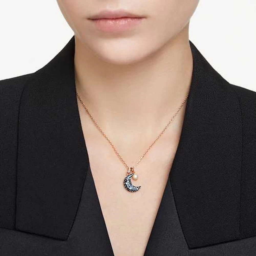 Luna pendant, Crystal pearl, Moon, Multicoloured, Rose gold-tone plated by SWAROVSKI