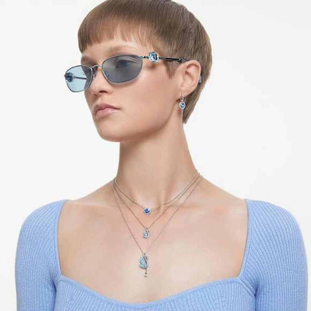 Constella necklace, Oval cut, Blue, Rhodium plated by SWAROVSKI