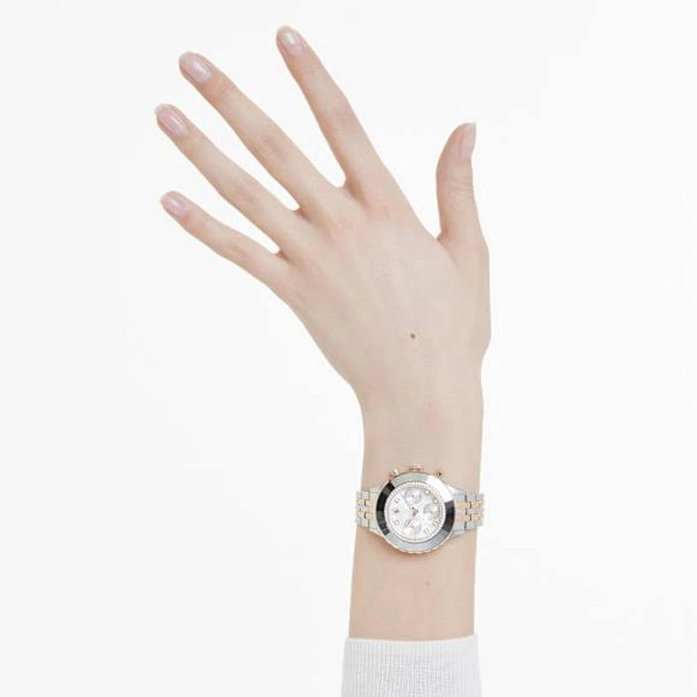 Octea Chrono watch, Swiss Made, Metal bracelet, Rose gold tone, Mixed metal finish by SWAROVSKI