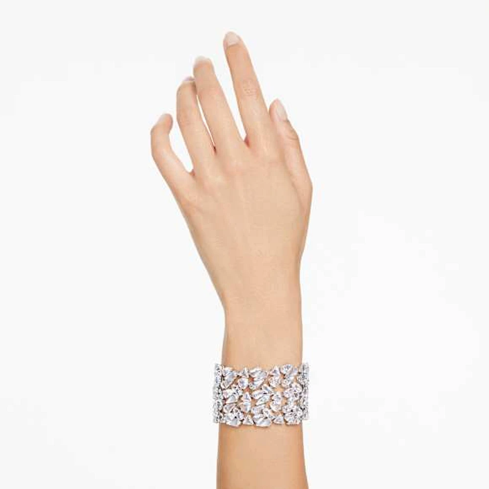 Mesmera wide bracelet, Mixed cuts, White, Rhodium plated by SWAROVSKI