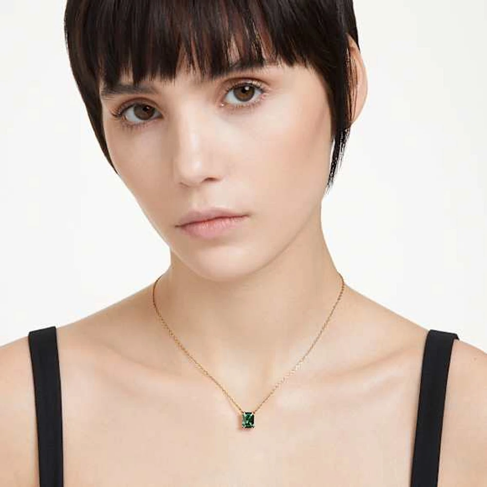 Matrix pendant, Rectangular cut, Green, Gold-tone plated by SWAROVSKI